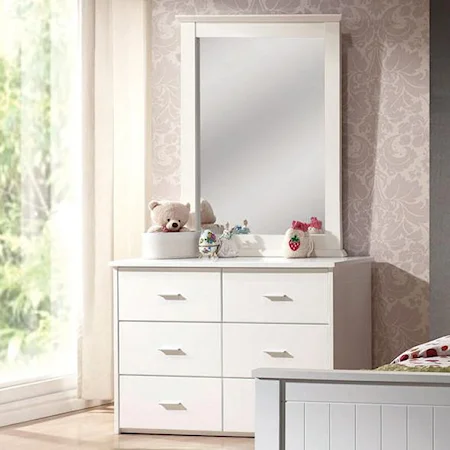Casual Six Drawer Dresser and Mirror Set